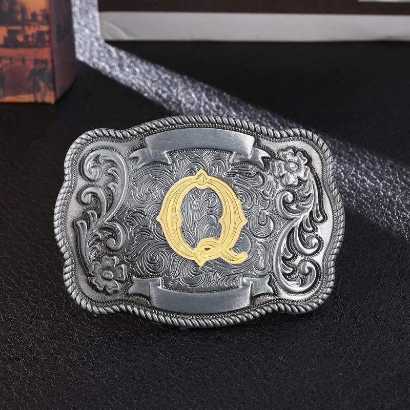 QQA Western Cowboy/Cowgirl Initial Belt Buckle Letter ABC to Z Upgrade Design for Men and Women - Image 3